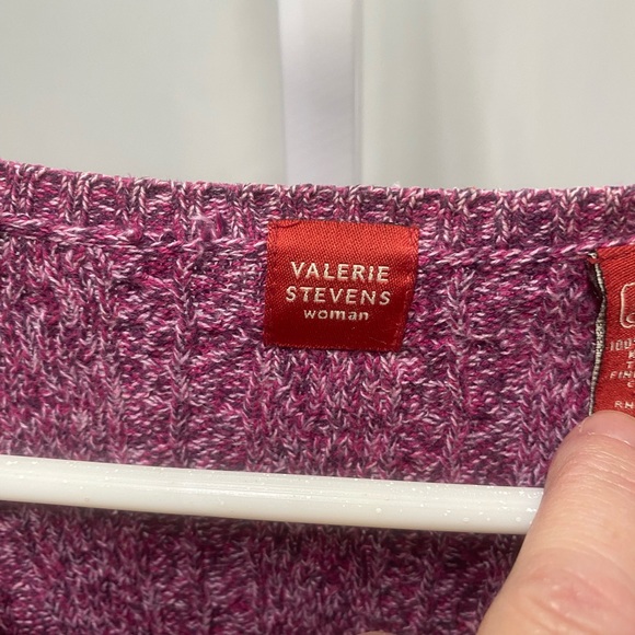 Valerie Stevens Woman Purple/Cranberry Cable Knit V-Neck Cotton Sweater Size 1X‎ - Picture 6 of 7